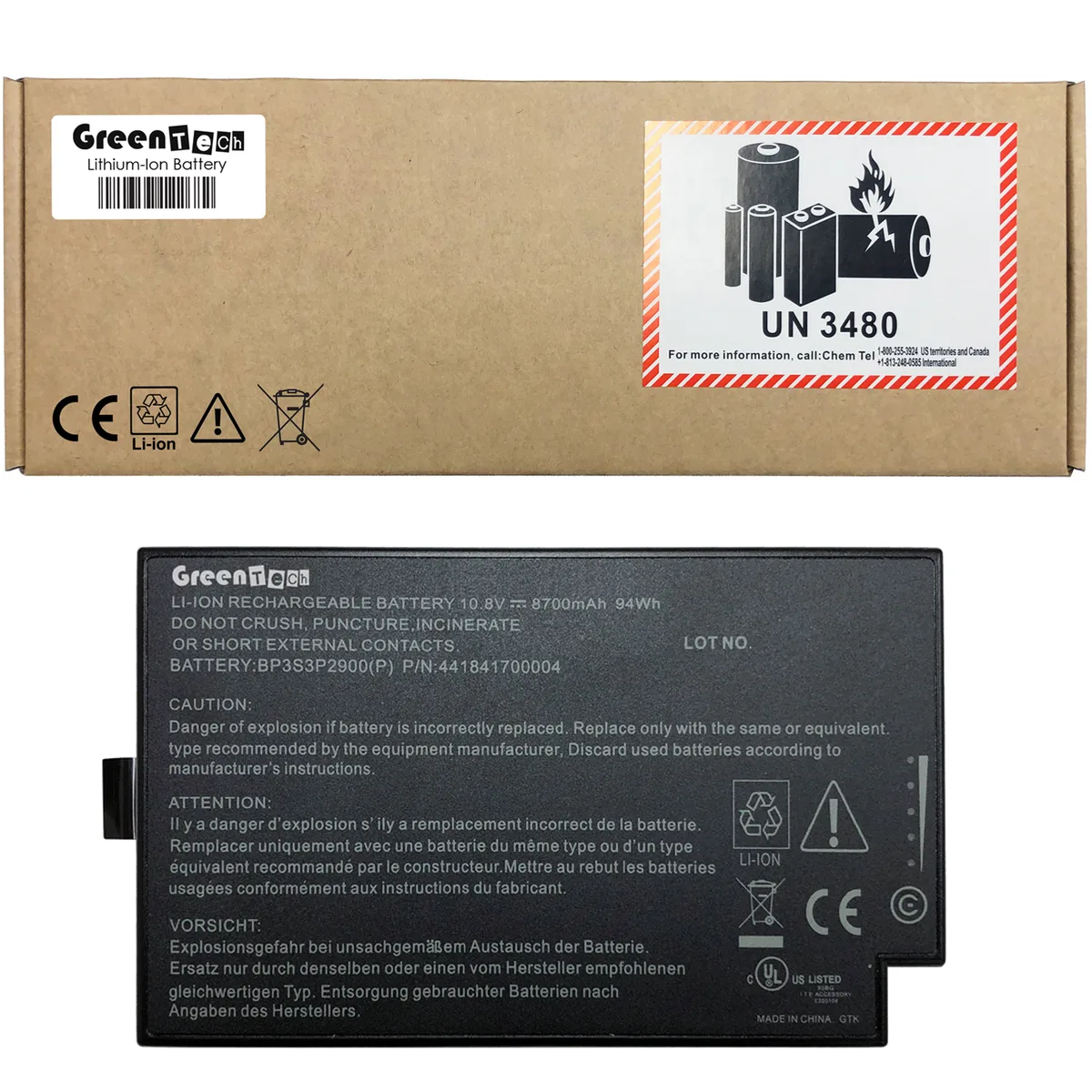 NShi NShi GreenTech GBM9X1 laptop battery GETAC B300 B300X 10.8V 94WHR 8700mAh 9-cell — product photo