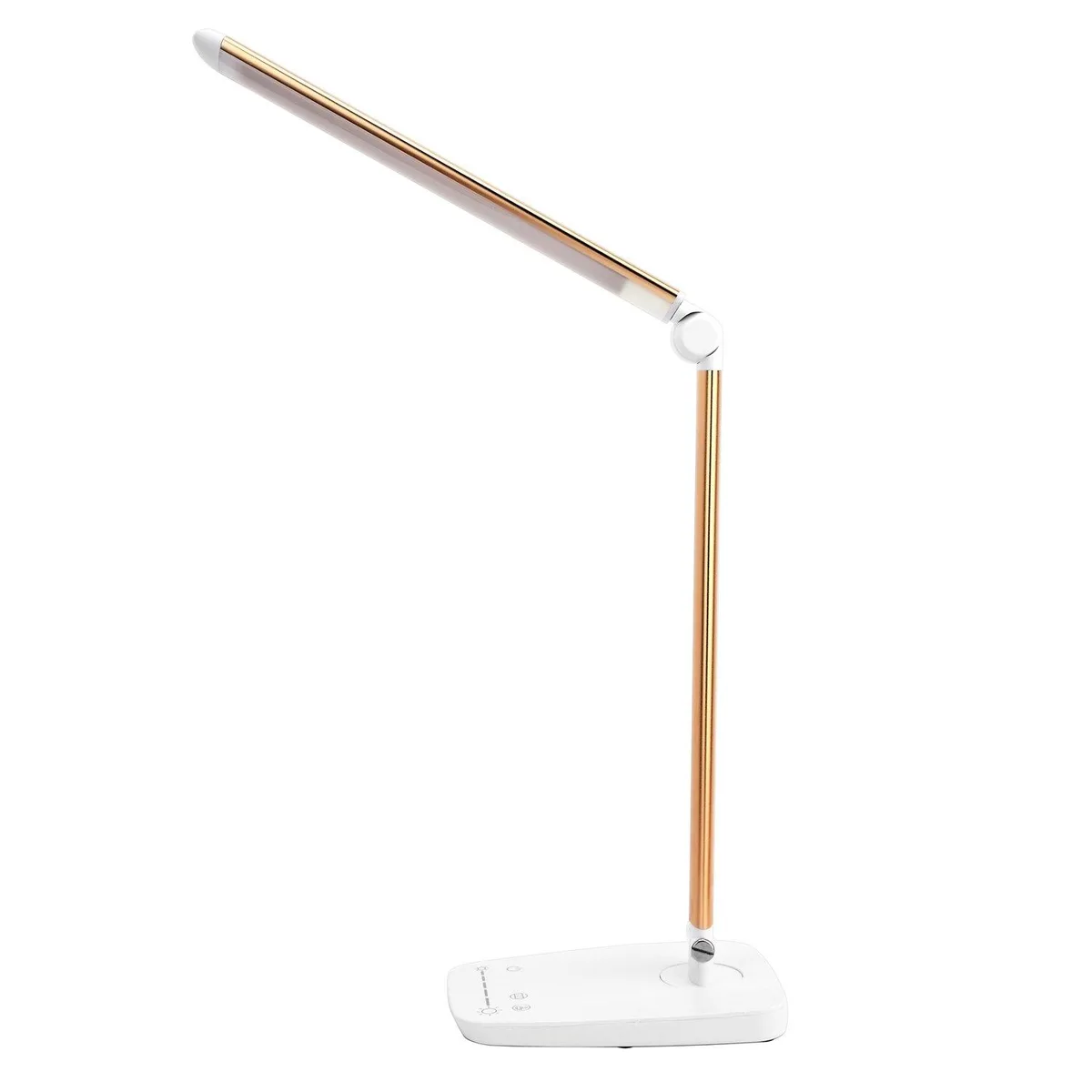 Pink-gold foldable gooseneck desk lamp with touch panel and USB port