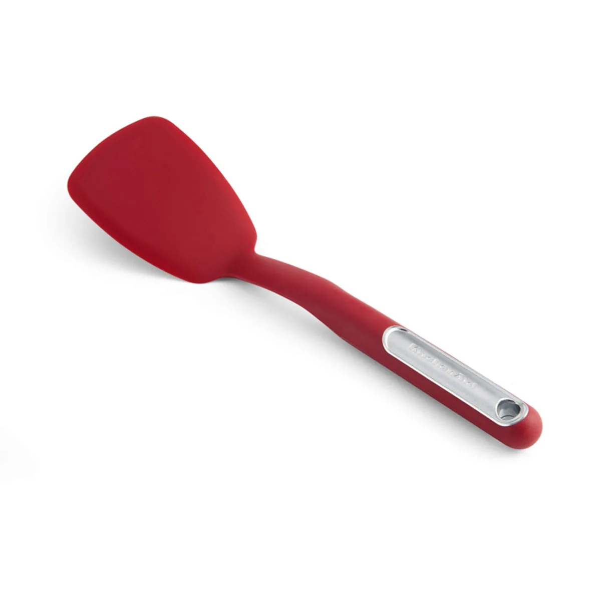 Red KitchenAid short turner with silicone head and checkered handle, 12 inches long
