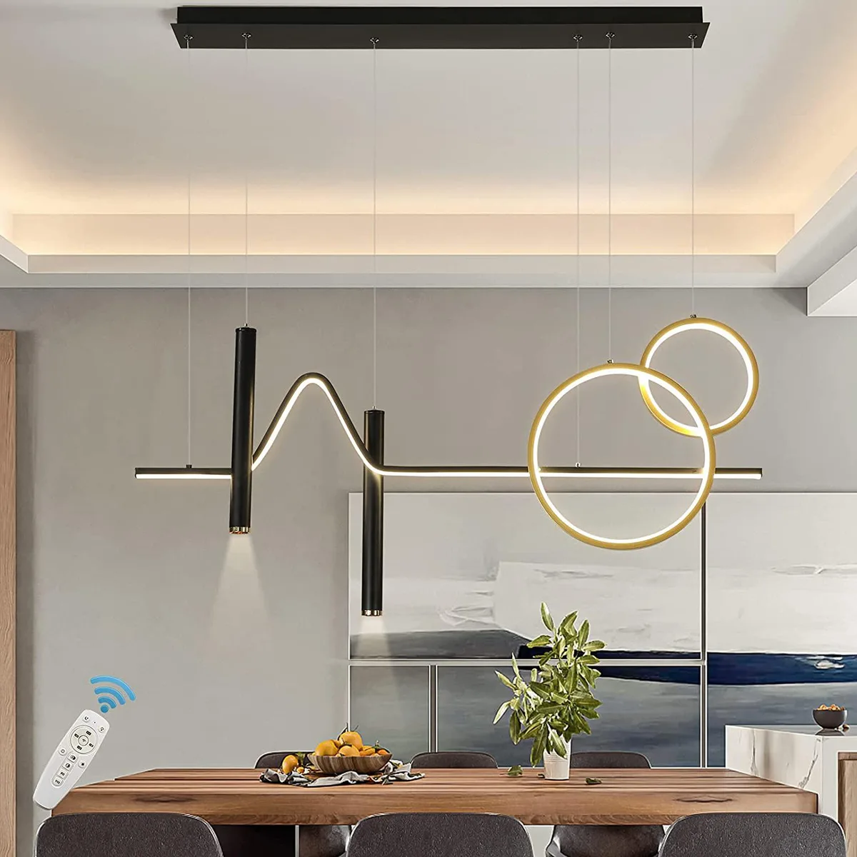 Garwarm Garwarm Modern LED Flush Mount 45W Black Gold 94cm 3000-6000K Dimmable Remote — product photo