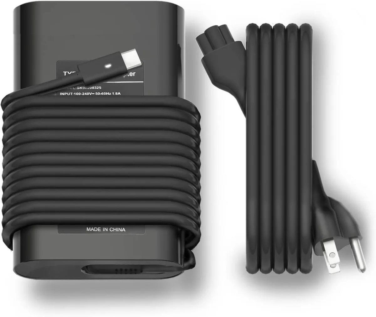 Compact black USB-C power adapter with detachable mains cable