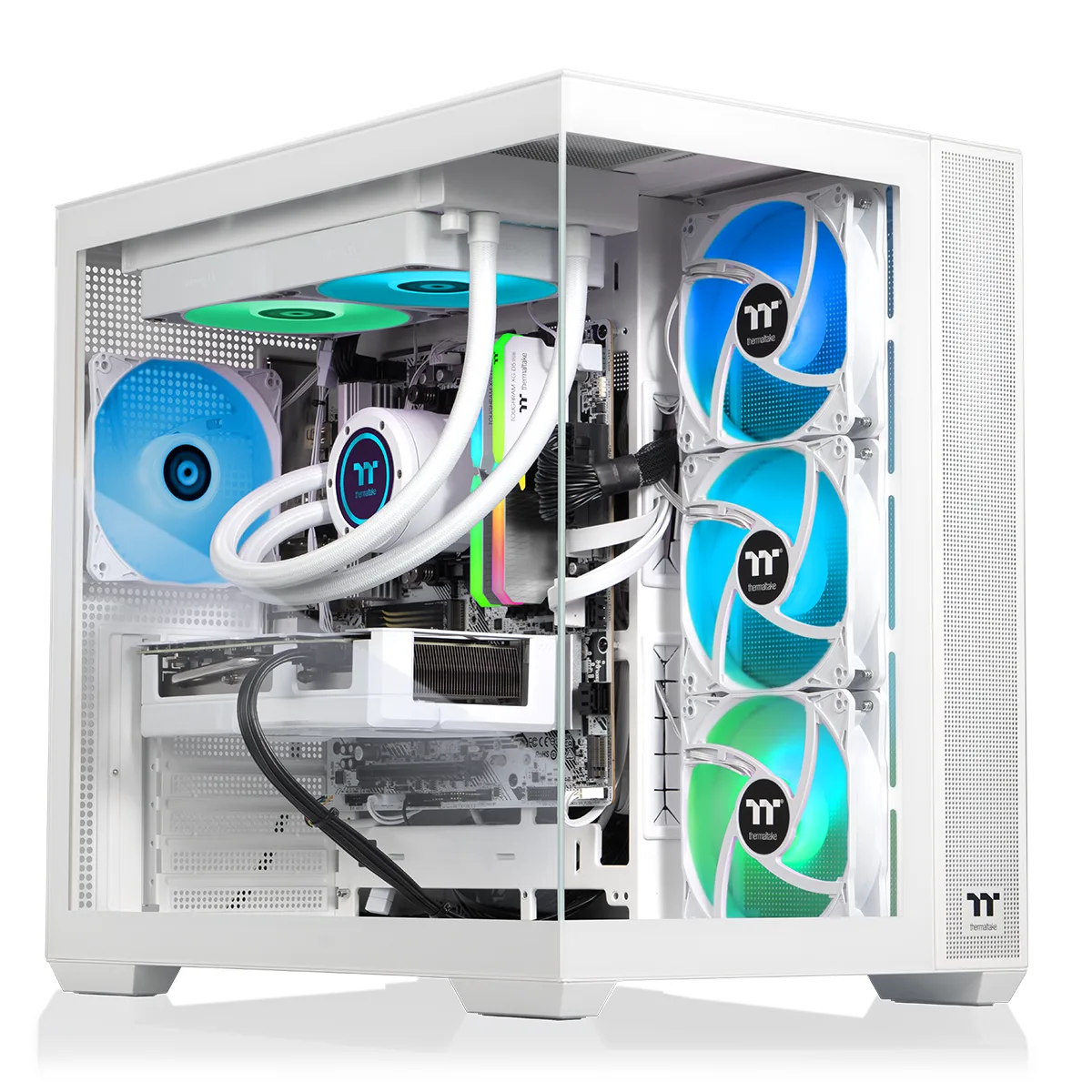 Thermaltake Thermaltake V38S-B650-97X-LCS gaming PC Ryzen 7 7800X3D 32GB DDR5 Radeon RX 9070 XT 1TB — product photo