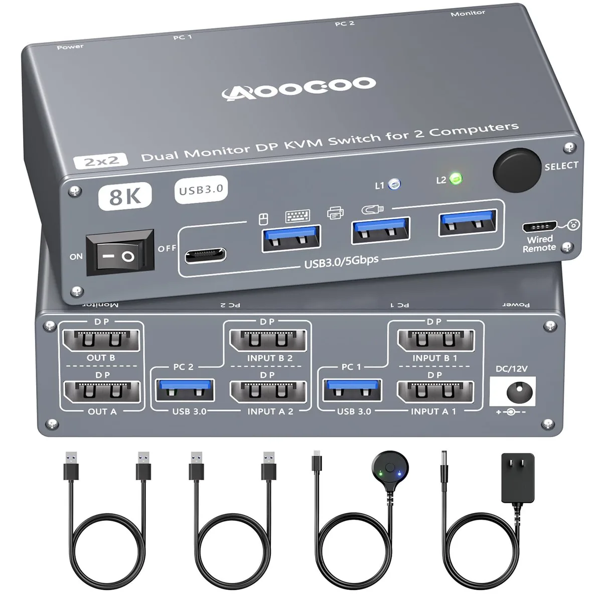  TRENDnet AO-8202DP-US-0318 12 cm dual monitor KVM switch — product photo