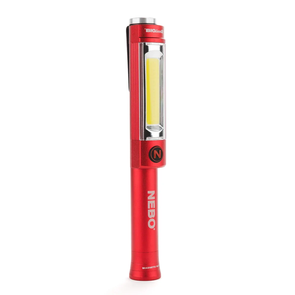 Red aluminium work light with magnetic base and pocket clip