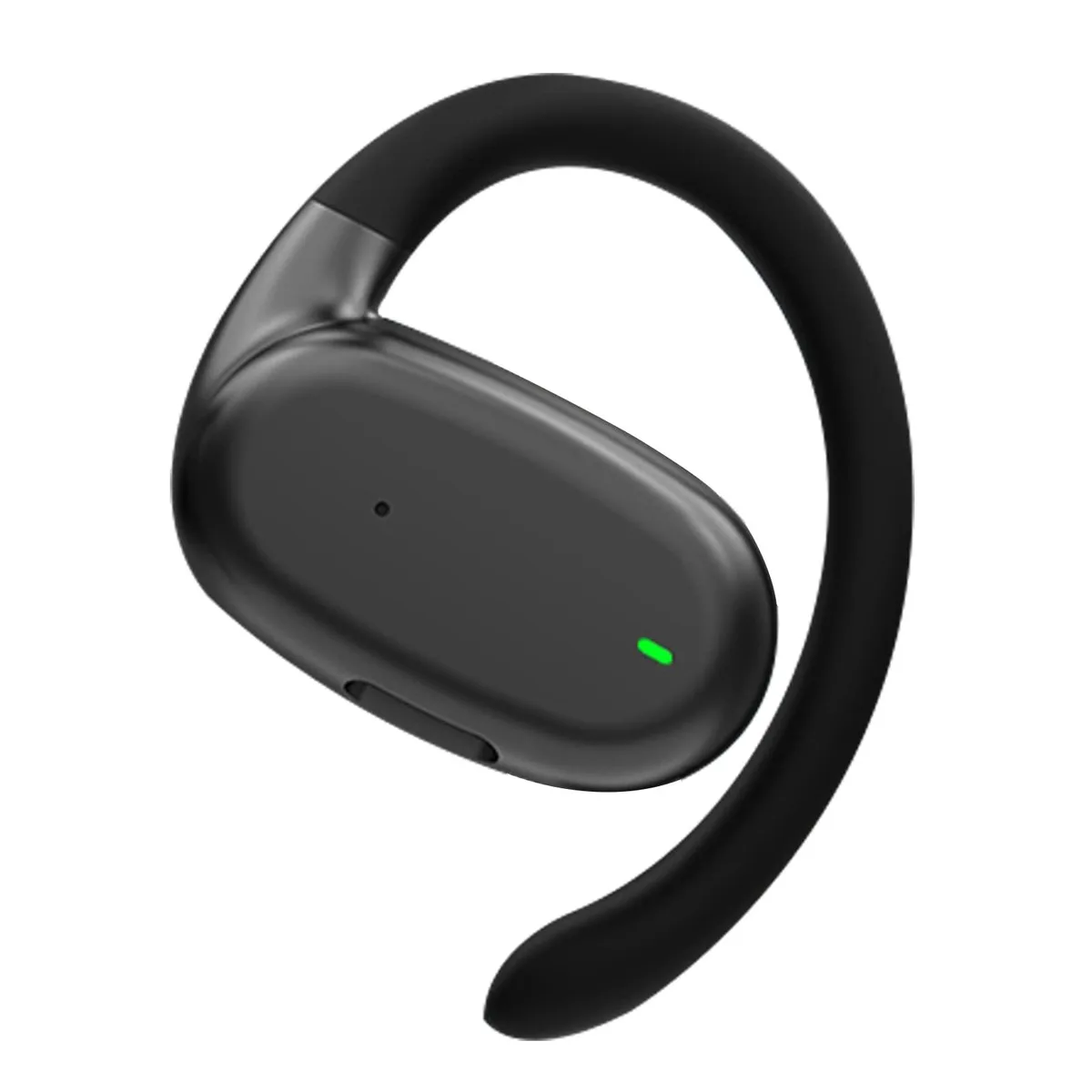Single white open-ear bone conduction earbud with one control button