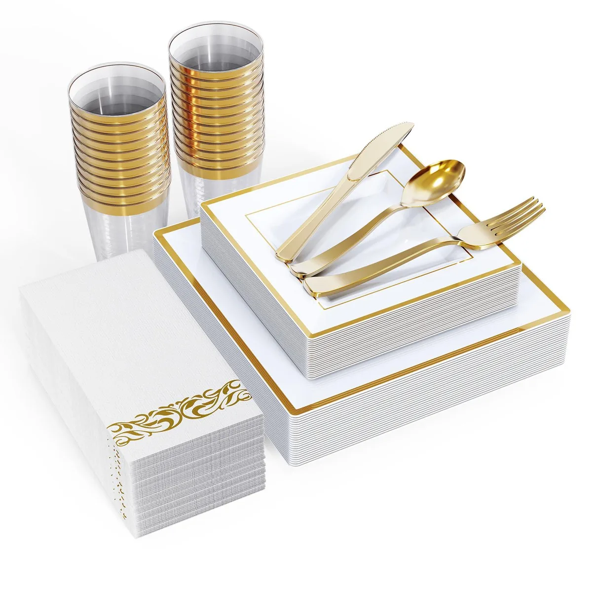 FOCUSLINE 175-Count Gold Dinnerware Set for 25 Guests — product photo