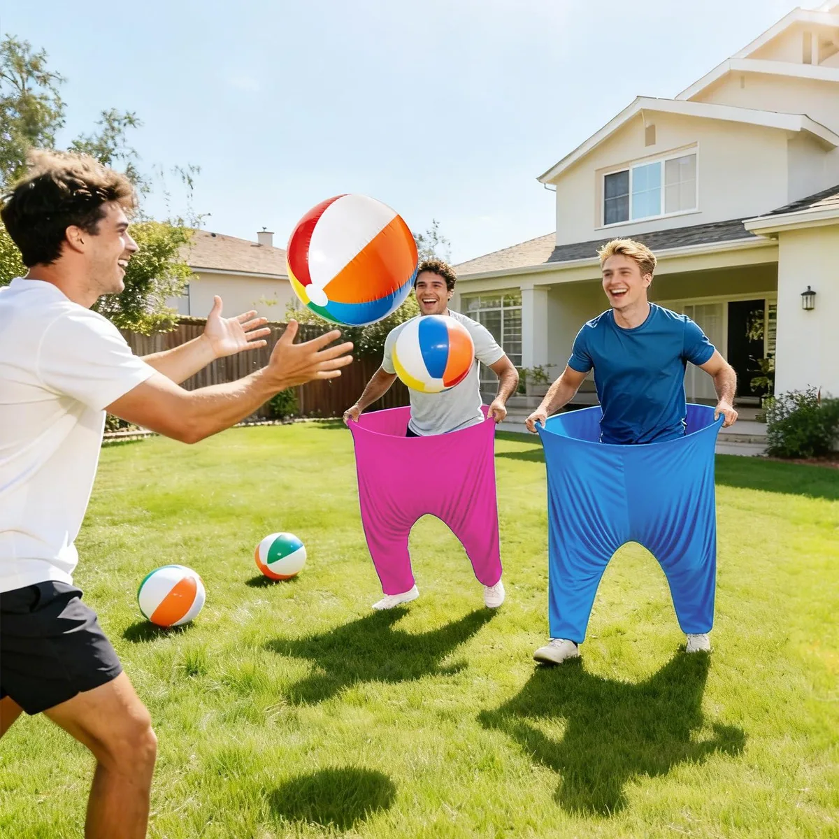Granny Pants Yard Game Set 18 PCS Blue Pink Pants 12 Balls 2 Pumps 2 Flags — product photo