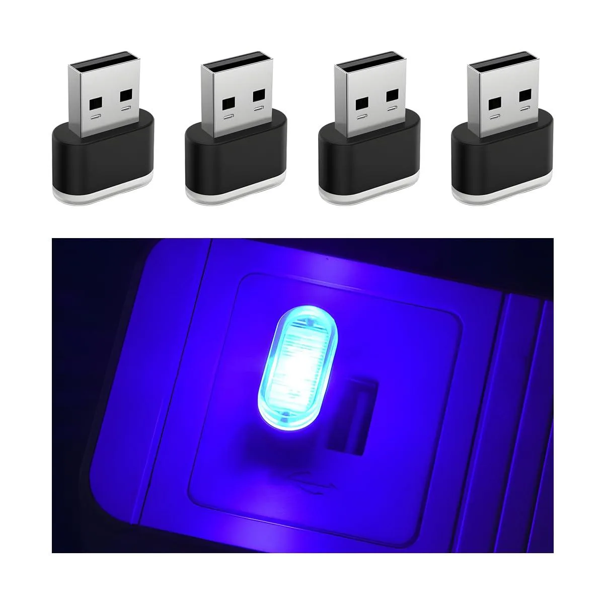 4PCS USB LED Car Interior Atmosphere Lamp Blue — product photo
