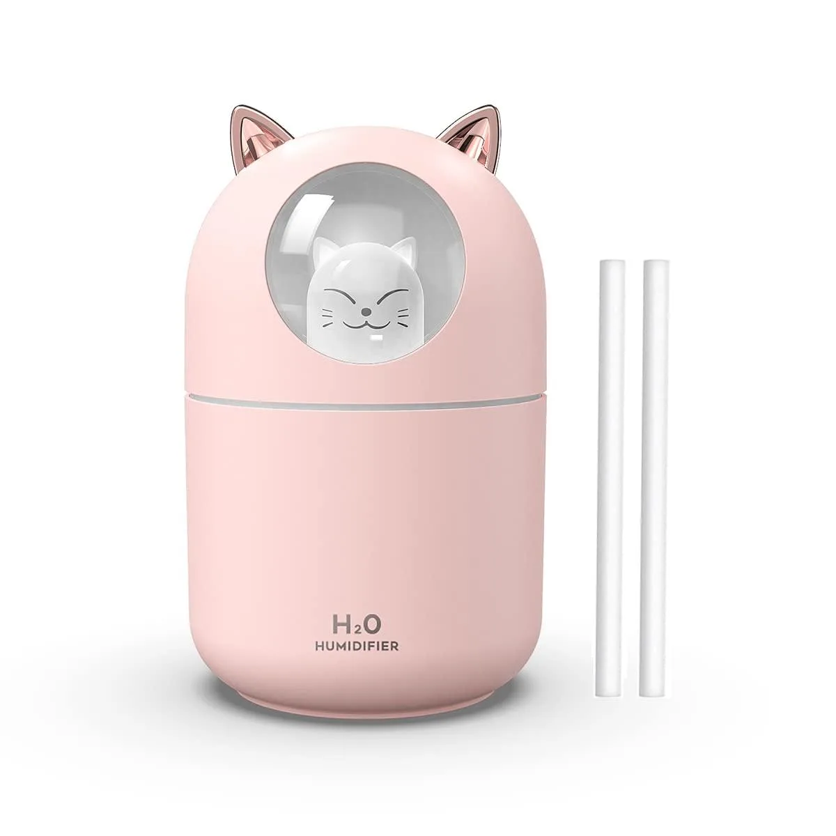 Pink cat-shaped mini humidifier with USB cable