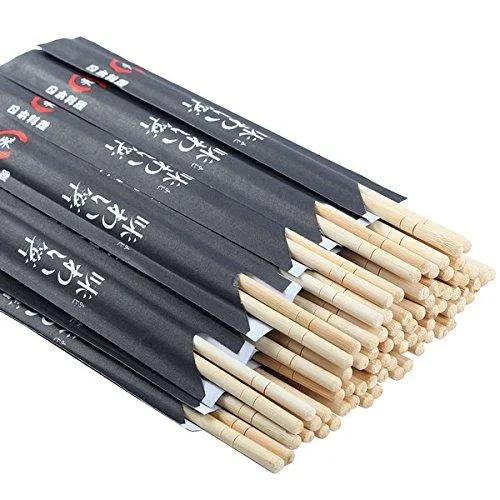 Bundle of 100 pairs of black bamboo chopsticks in individual sleeves