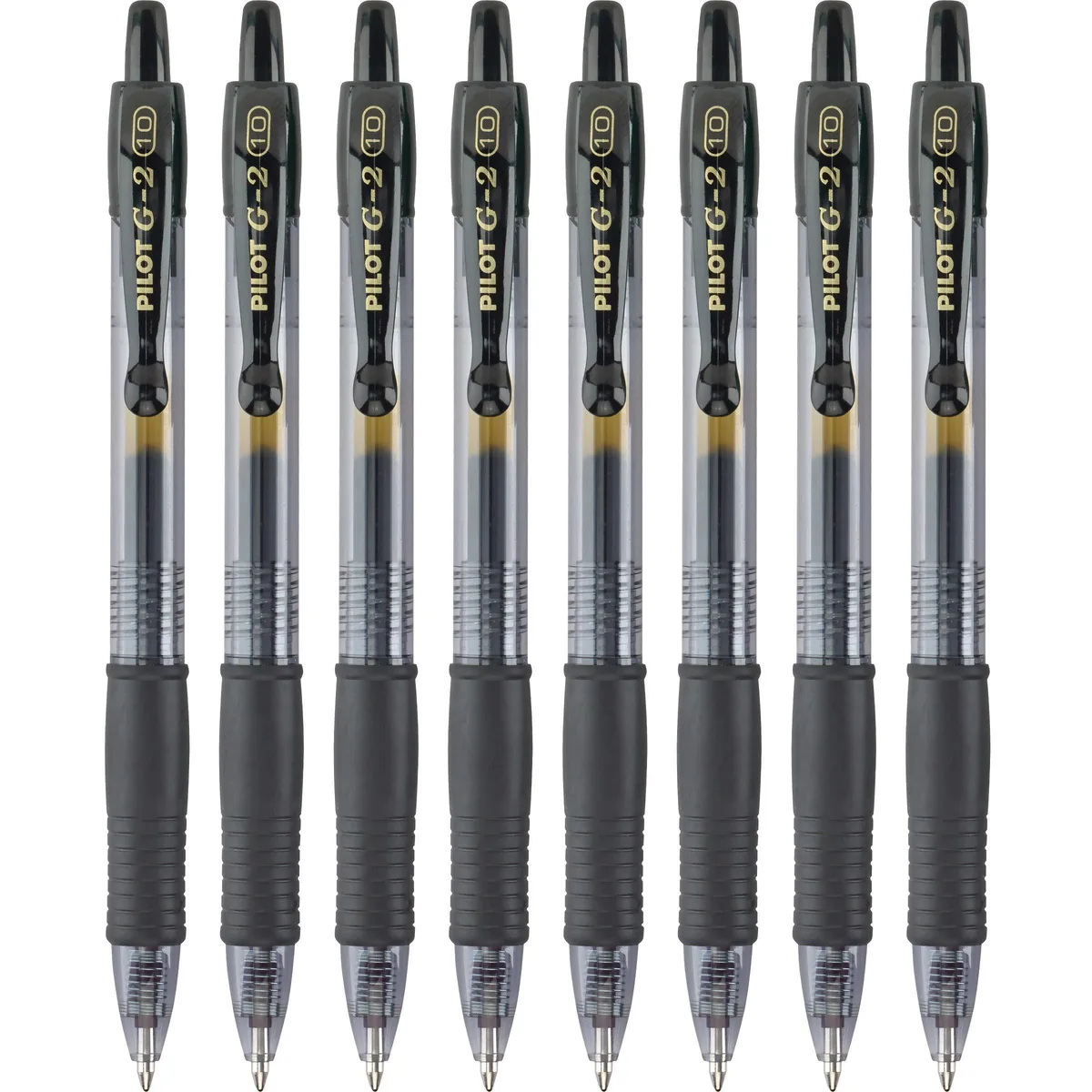 Eight black retractable gel pens 1.0 mm bold point in blue box