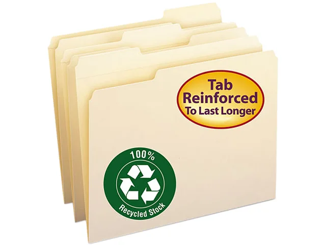Box of 100 manila file folders, top tab, 11 point stock