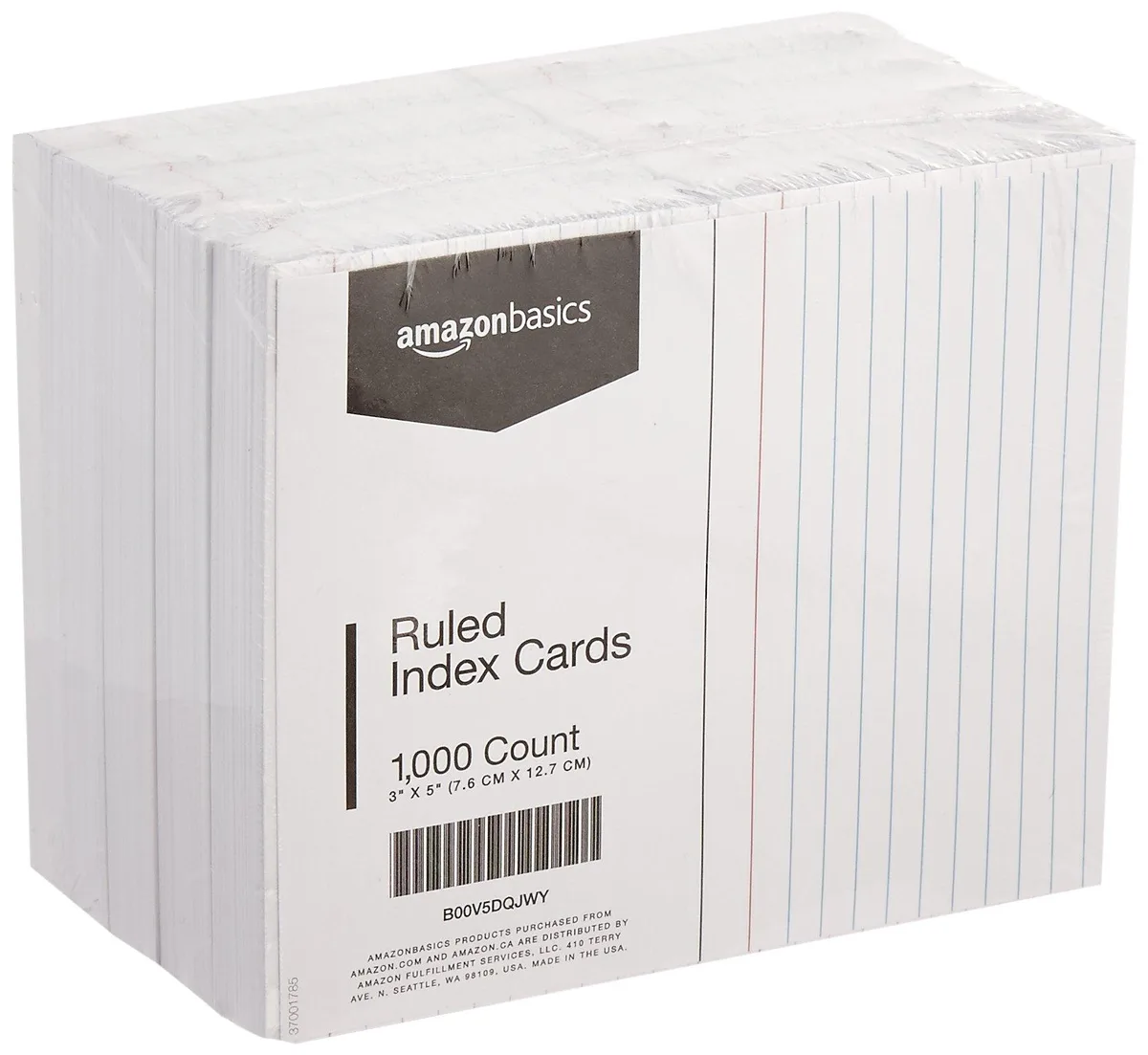 Amazon Basics AMZ3X5R Ruled Index Cards 3x5" White 1000 Count — product photo