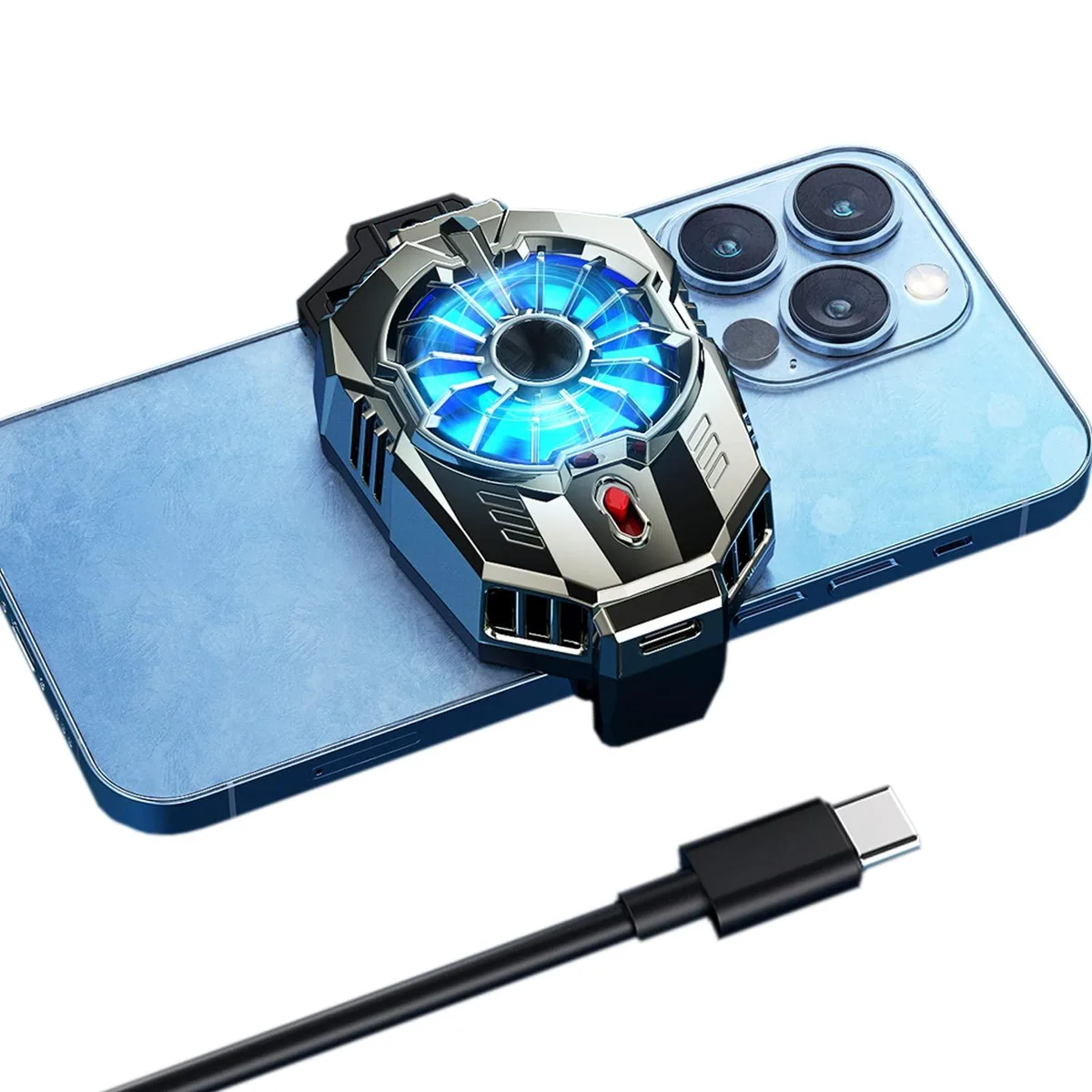 Flat rectangular plastic laptop cooler with three fans, supports up to 17 inch devices