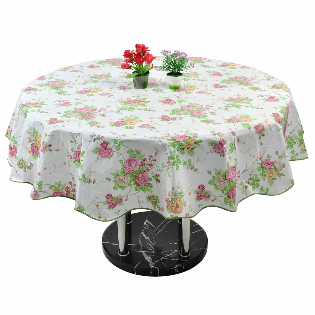 Unique-Bargains Unique-Bargains Round Rose Pattern Oil-proof Tablecloth Pink 60 — product photo