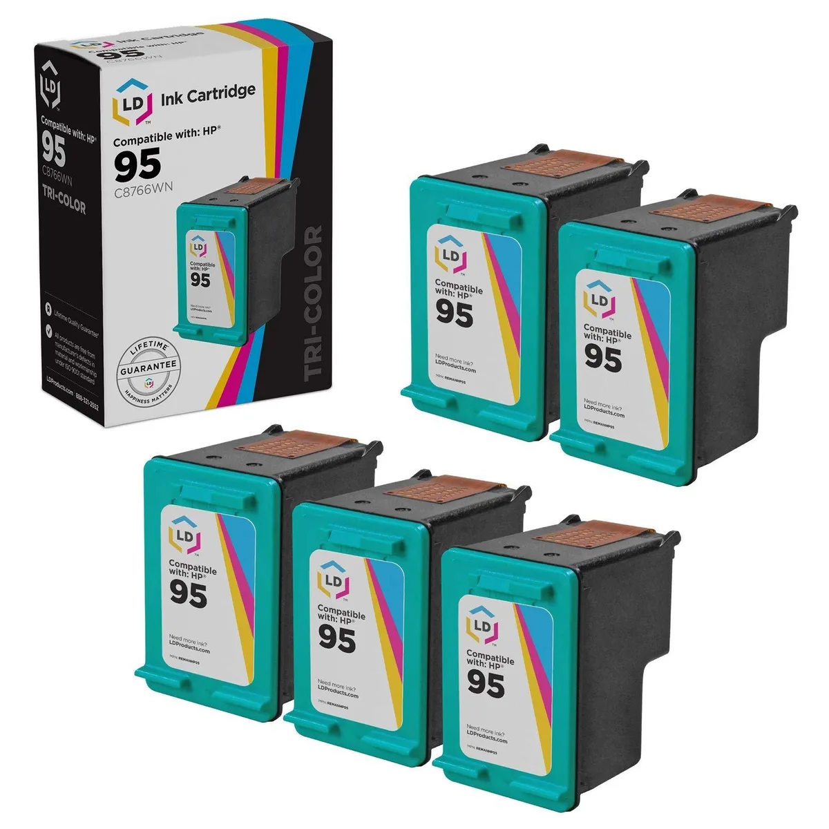 LD Products LD Products HP 95 C8766WN Tri-Color Ink Cartridge 5-Pack — product photo