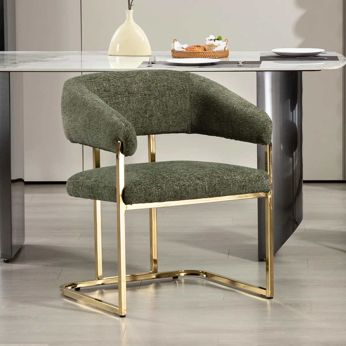 BRTHORY BRTHORY Modern Dining Chair Green Chenille Gold Legs 22W 21.2D 30H 330lb — product photo