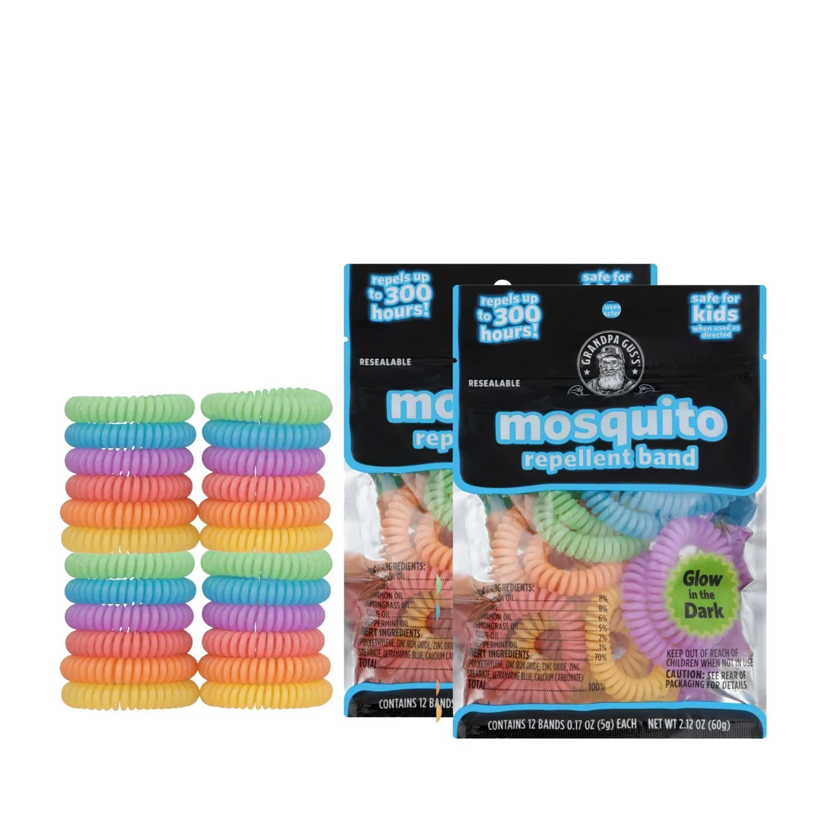 Twenty-four coloured silicone wristbands in a resealable bag