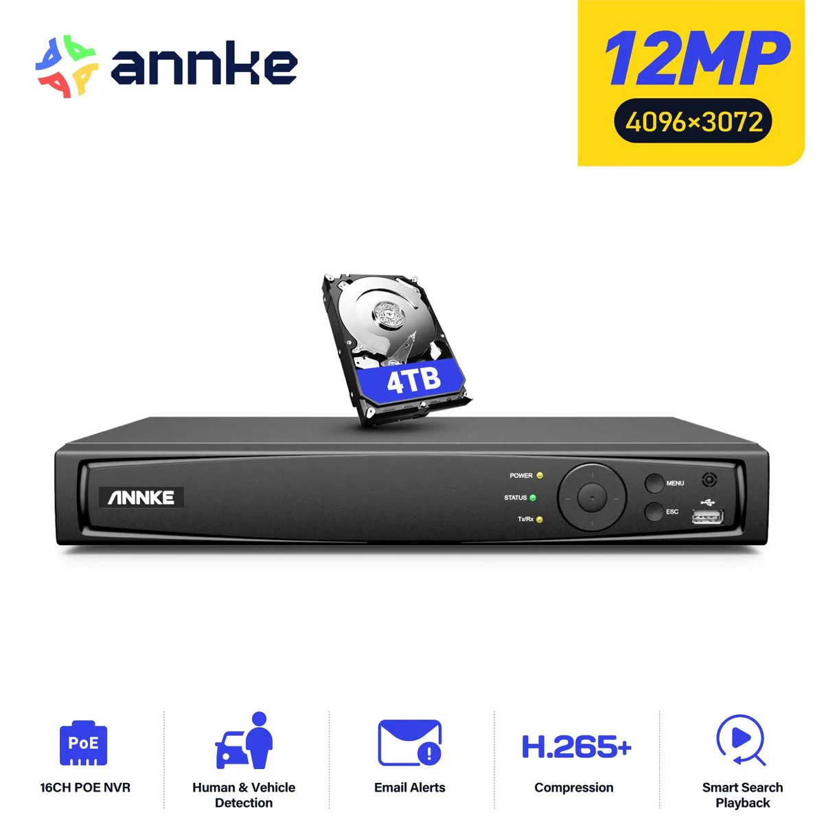Annke Annke 12MP 16 Channel PoE NVR 4TB video recorder — product photo