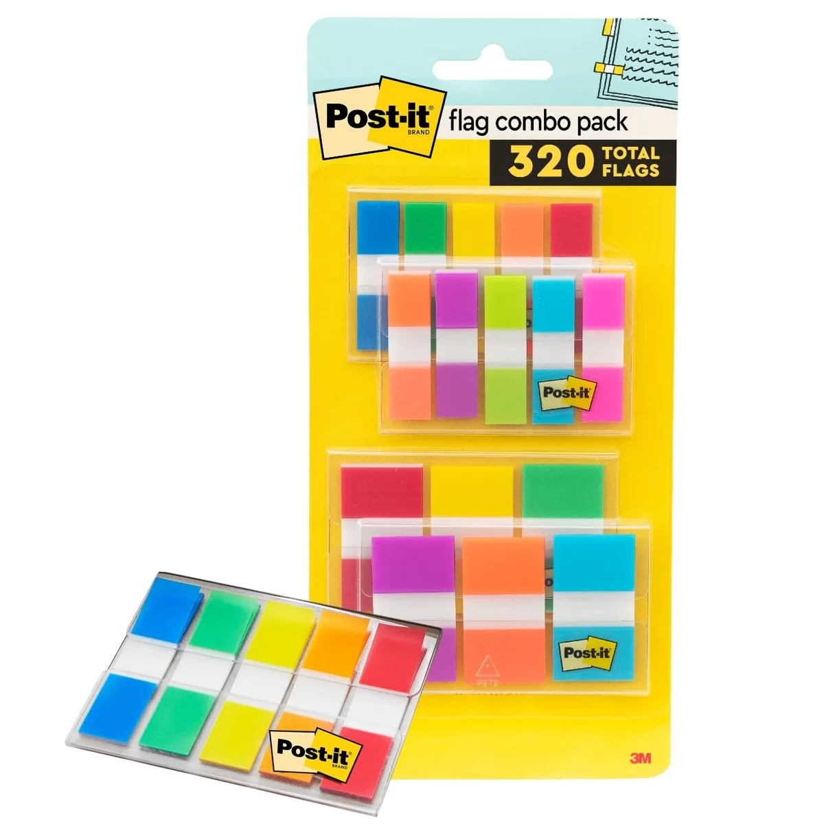 Post-it 683-XL1 combo pack with four dispensers of translucent colored flags in two widths