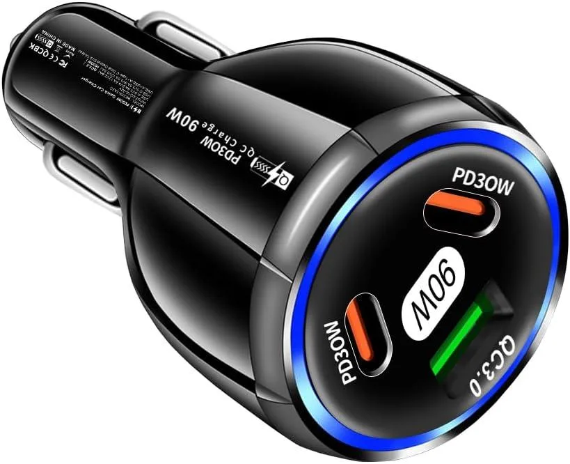 Leelbox Leelbox 3-Port Car Charger 90W USB-C USB-A Black — product photo