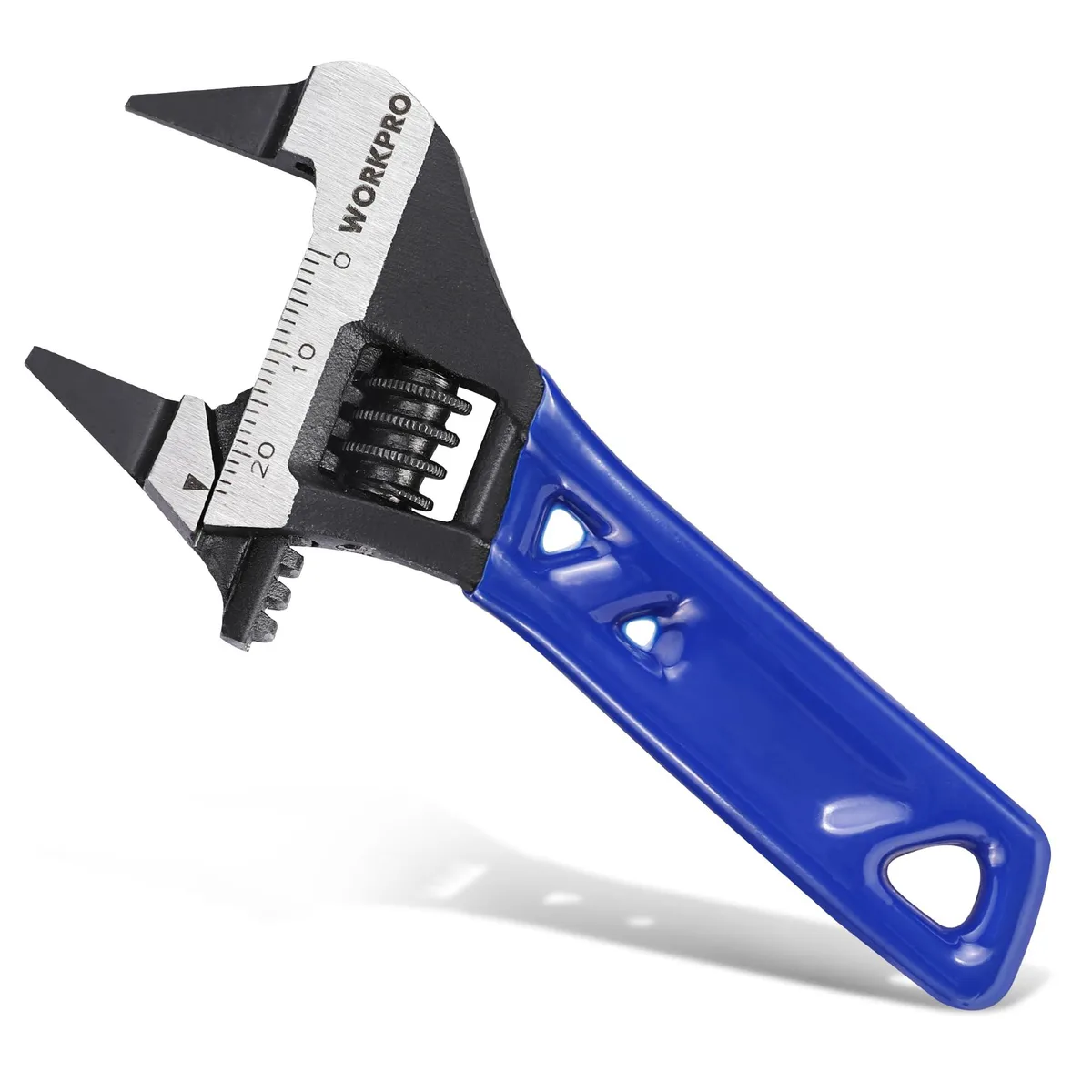 Compact 4-inch adjustable wrench with super-thin black oxide jaws and laser-etched metric/SAE scales