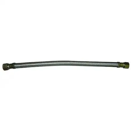 Flexible 12 in silver hose with brass compression fittings at both ends