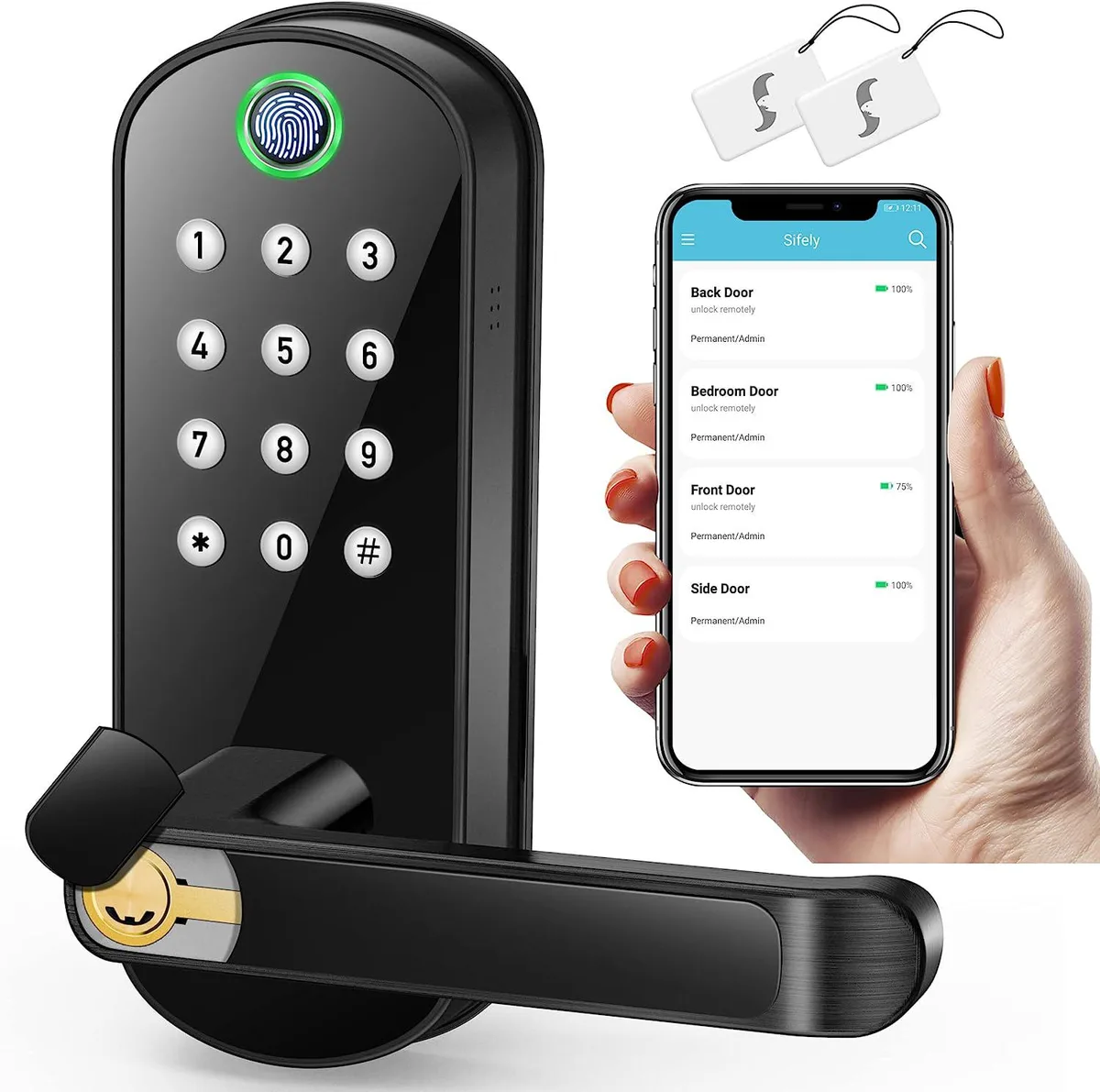 PCMART PCMART Smart Door Lock Black .3s fingerprint 5-in-1 — product photo