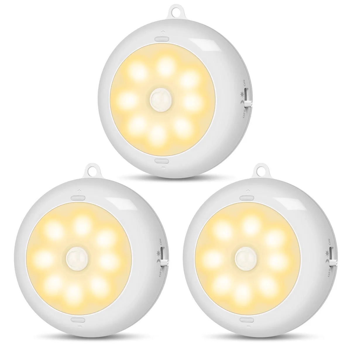 Rectangular warm-white LED puck light, 3.3 inch square, 1.2 inch deep