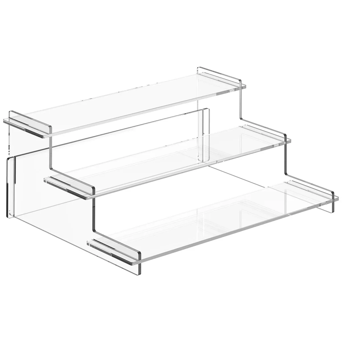 Clear acrylic three-tier riser stand, 8.9 inch square base, polished finish
