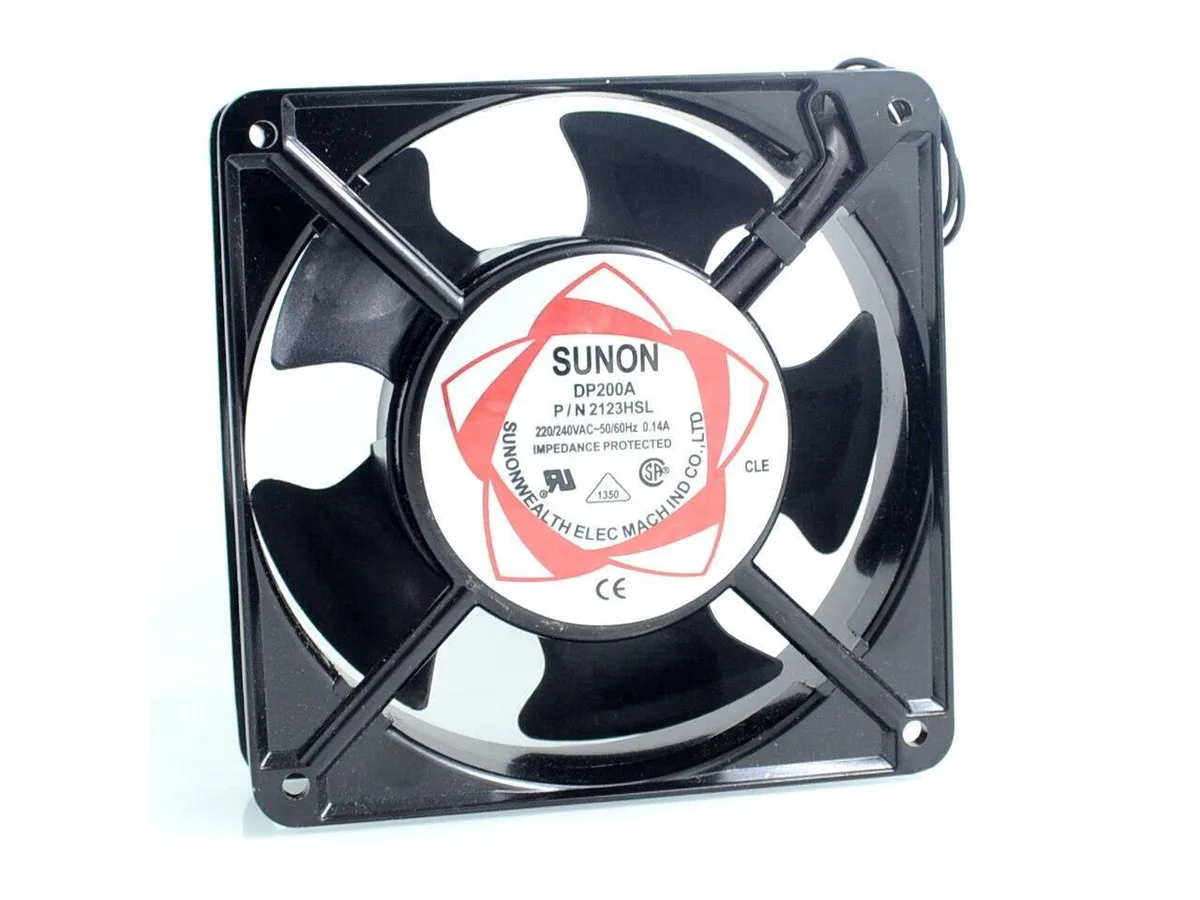 Square black blower fan 120 by 120 by 38 mm with wire leads