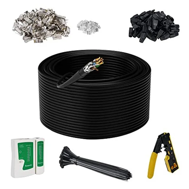 SAS SAS Cat 7 outdoor ethernet cable 500 ft S/FTP 600 MHz 10 Gbps 24 AWG solid copper — product photo