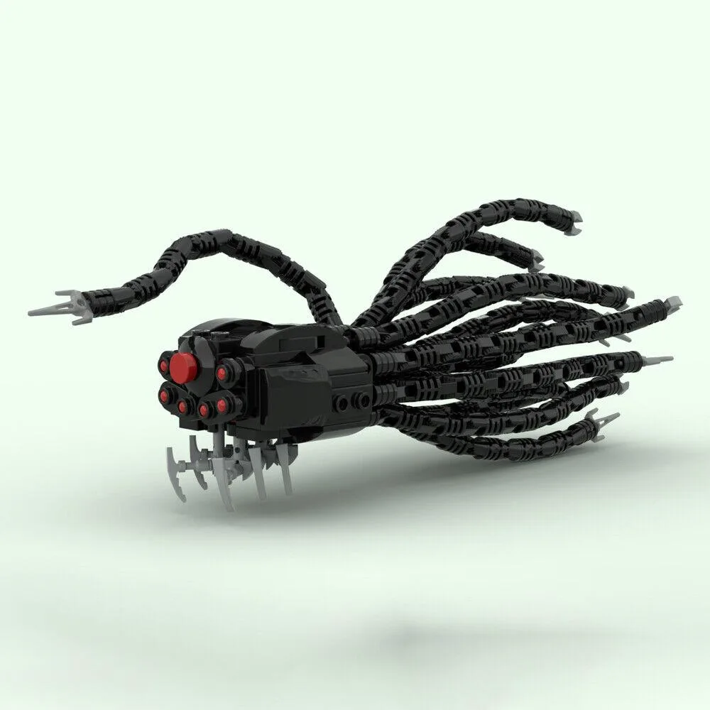 Boxed set of 219 multi-coloured plastic bricks and pieces for a multi-tentacled creature model