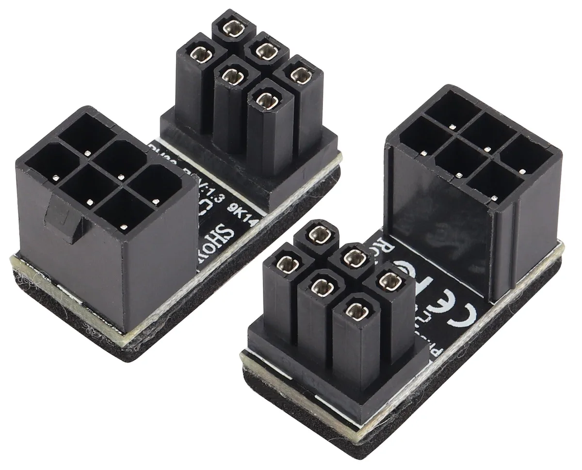 BUCIER BUCIER 2-Pack 180° Down-Angled ATX 6-Pin Female to Male PCIe Power Adapter — product photo