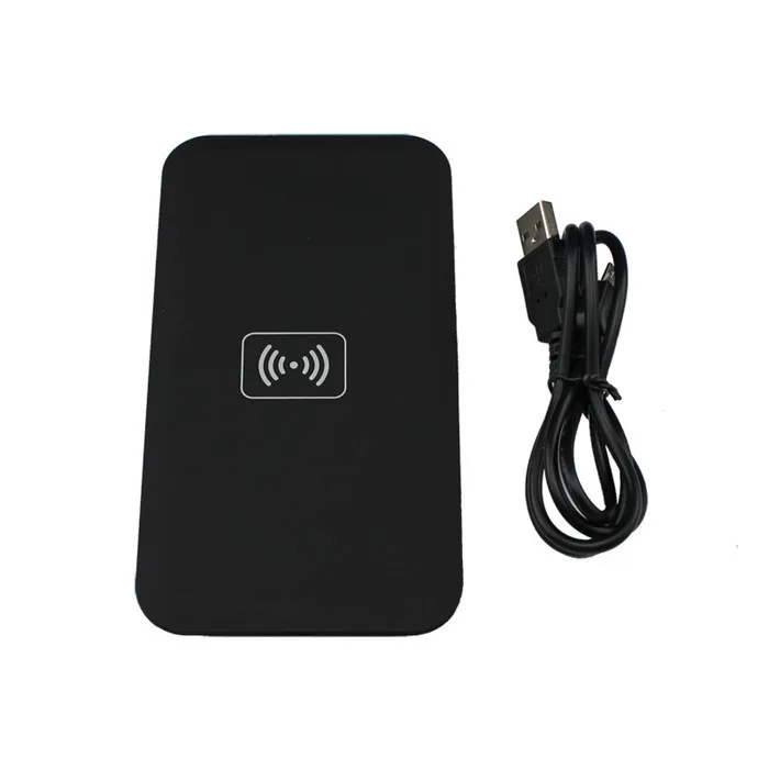 Black wireless charger pad, 156 by 85 mm, 10 mm thick