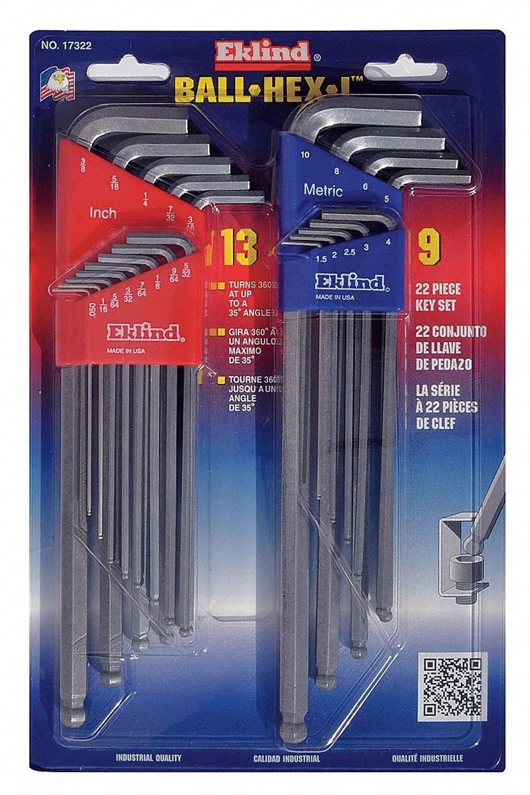 22-piece hex key set in plastic holder, nickel-plated L-shaped keys