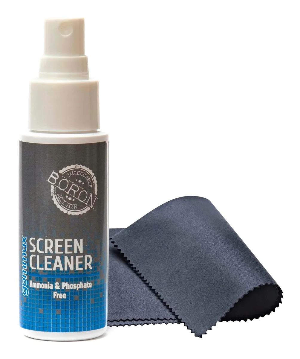 Small clear spray bottle with light microfiber cloth