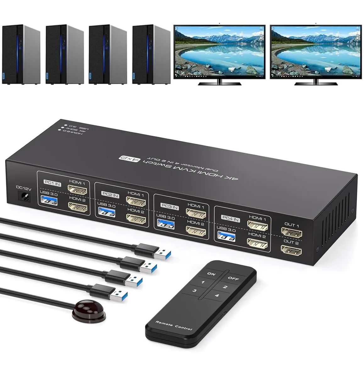 AUBEAMTO AUBEAMTO SW242-2HD 4-Port 2-Monitor HDMI KVM Switch 4K@60Hz 2K@120Hz — product photo