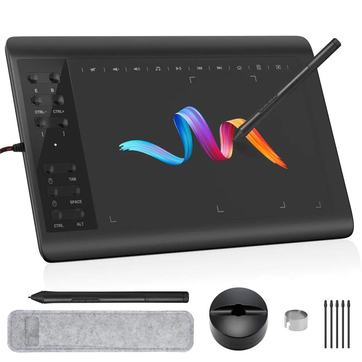 ALSEYE ALSEYE IMAGE Graphics Drawing Tablet 10 x 6 Inch 8192 Levels 12 Hot Keys 60 Tilt 2 in 1 accessory — product photo