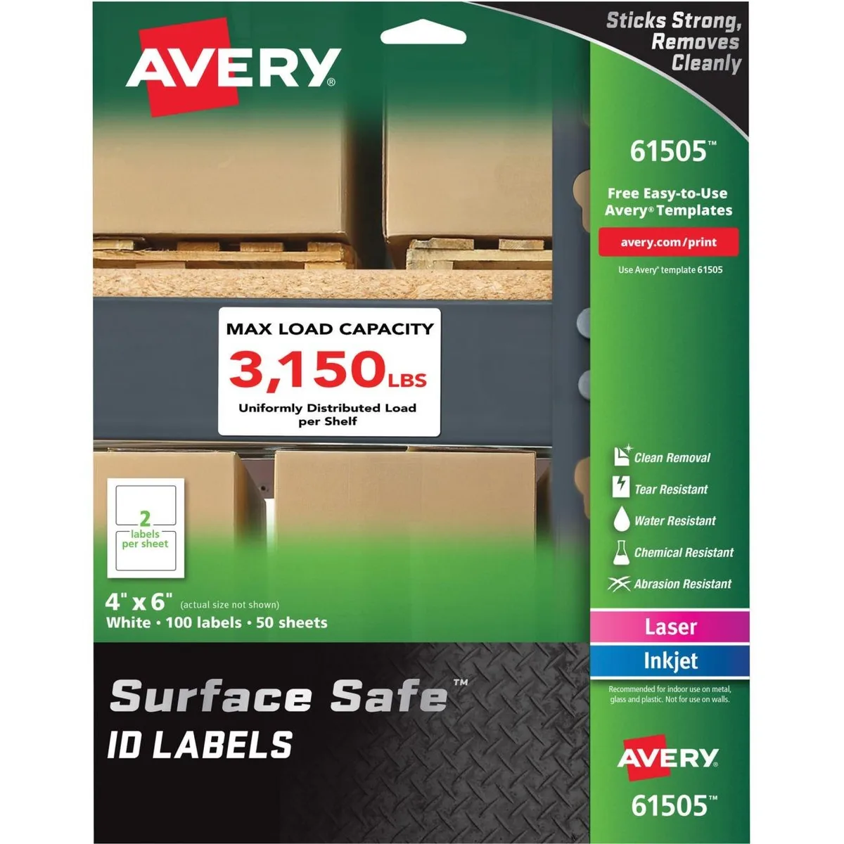White rectangular polyester labels on a sheet, 100 pack