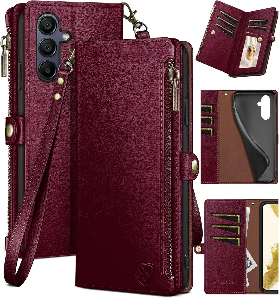 TAURKENAM TAURKENAM Samsung Galaxy A15 5G Wallet Case Wine Red — product photo