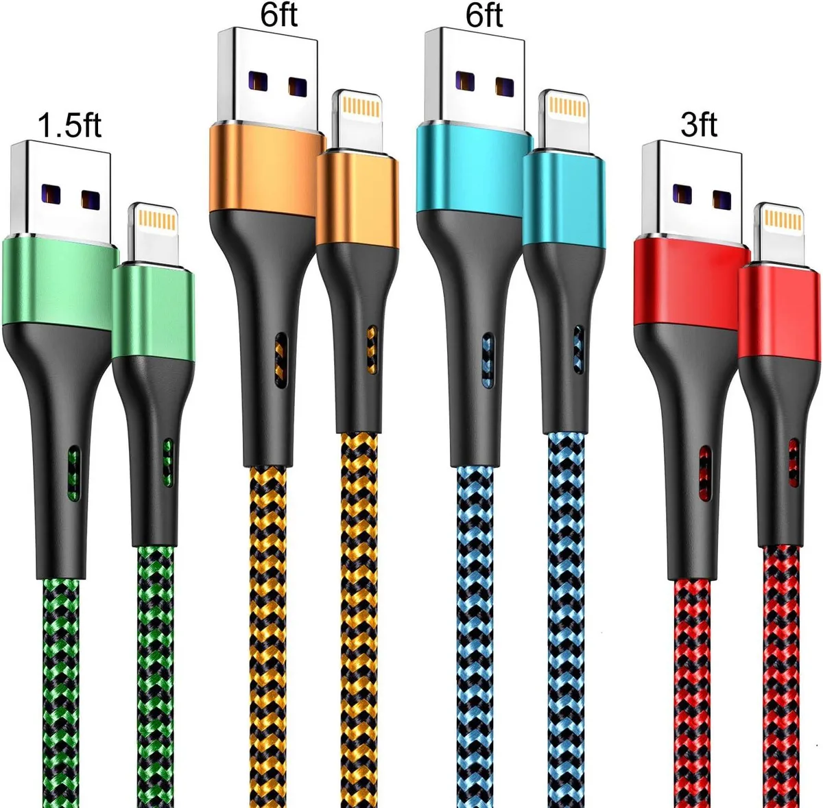 MCHOSE MCHOSE Lightning Cable 4 Pack Nylon Braided 1.5m 2.4A 480Mbps — product photo