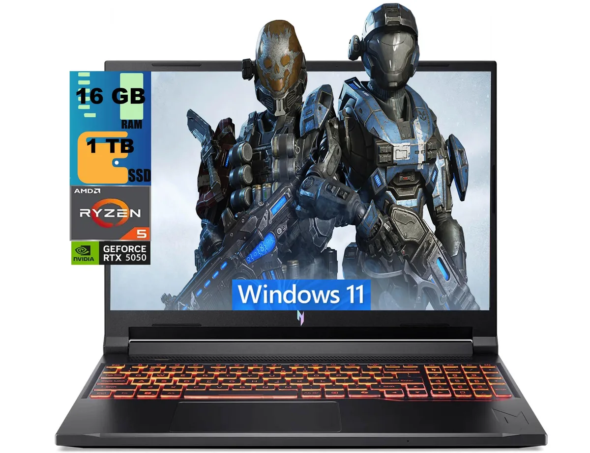 Acer America Acer Nitro V 16 gaming laptop AMD Ryzen 5 240 RTX 5050 8GB 16GB DDR5 1TB PCIe SSD 16" WUXGA — product photo