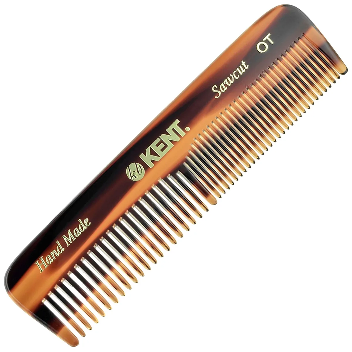 Tortoiseshell cellulose acetate pocket comb, 4.5 inches, saw-cut fine and wide teeth, hand polished, made in England