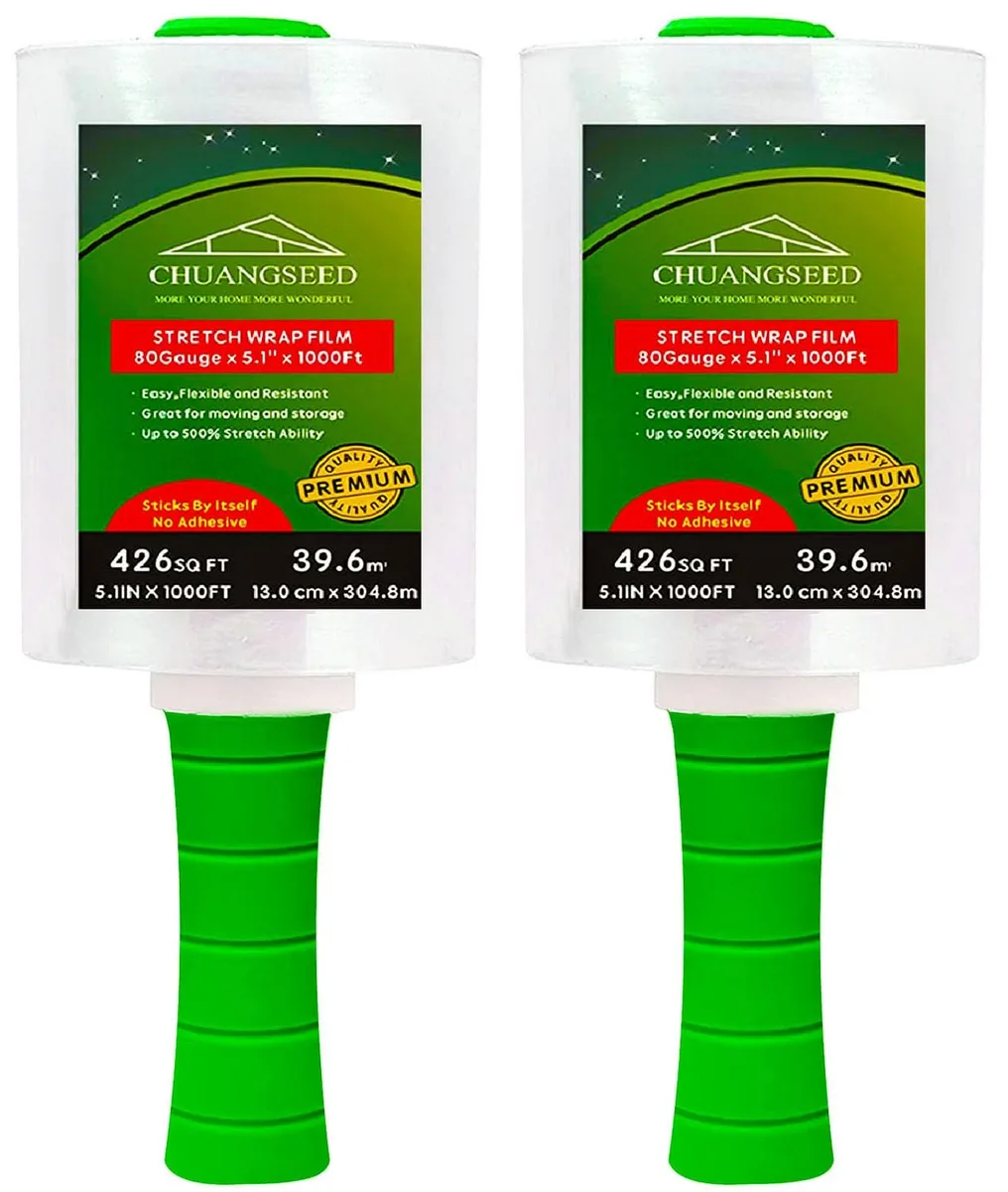  Meterk Stretch Wrap Film 80 Gauge 5.1" 1000ft 2-Pack with Plastic Handle — product photo
