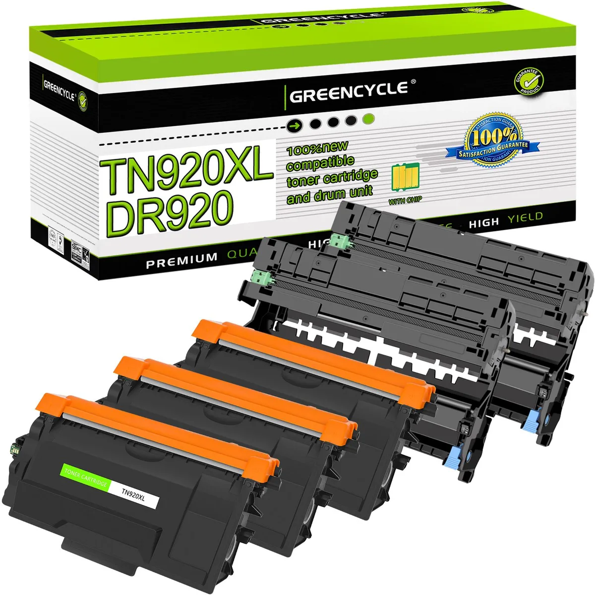 GREENCYCLE GREENCYCLE TN920XL Black Toner &amp; DR920 Drum 5 Pack (3 Toners 2 Drums) — product photo