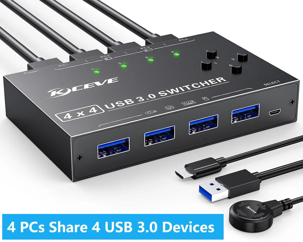 Hitoor Hitoor KM434 4-Port USB 3.0 KVM Switch with Wired Remote — product photo