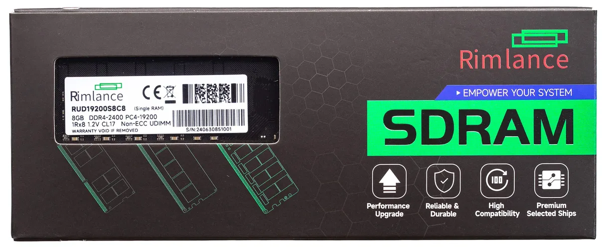 RIMLANCE RIMLANCE RUD19200S8C8 8GB DDR4 2400MHz CL17 1.2V 288-Pin UDIMM 1RX8 — product photo
