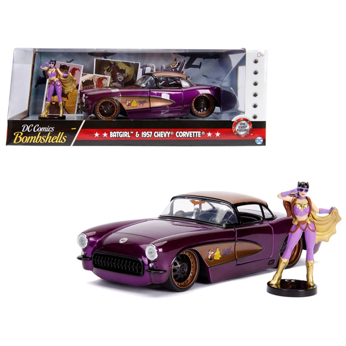 Jada Jada 30457 1957 Chevrolet Corvette Purple 1/24 diecast collectible with Batgirl figure — product photo