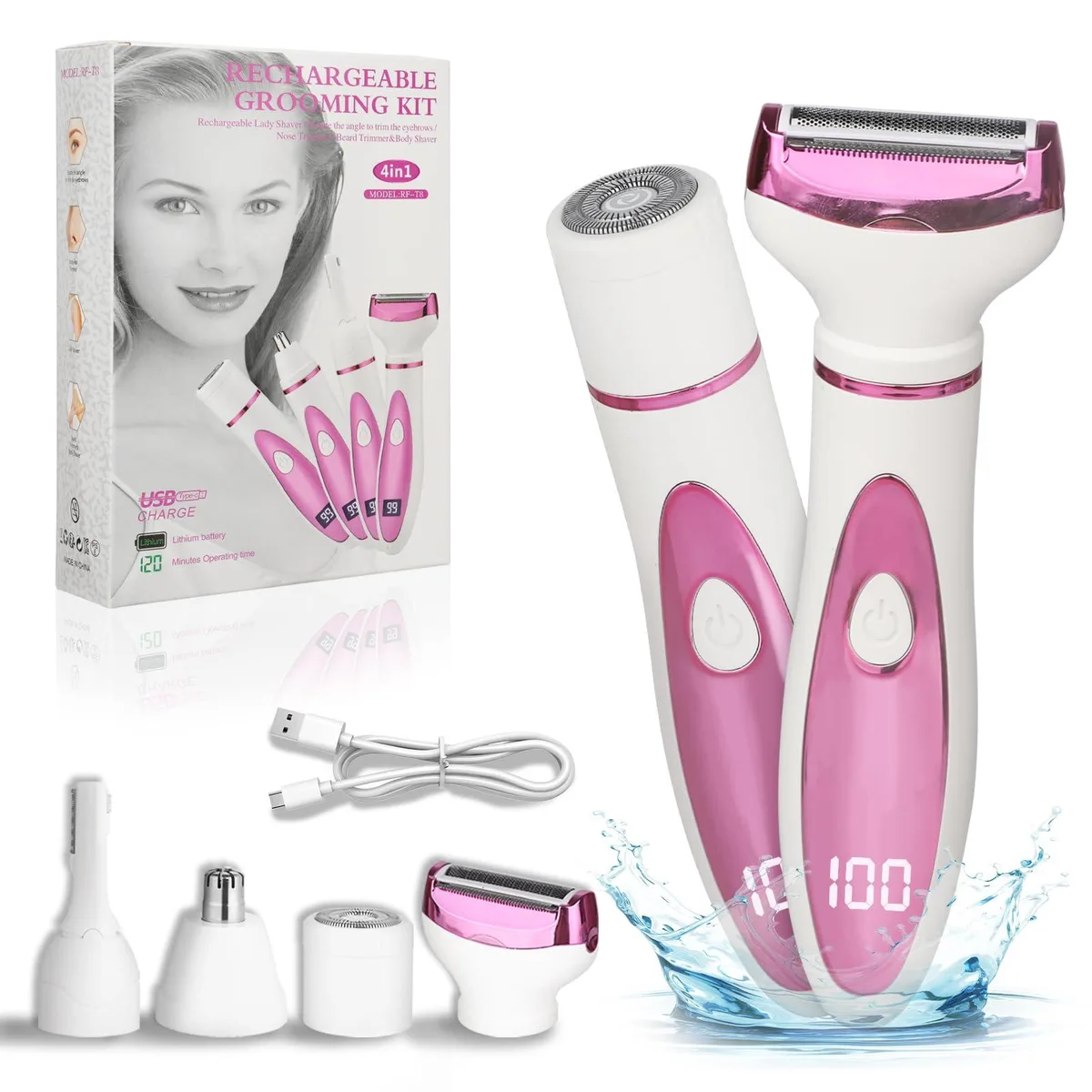 Black foil shaver with four interchangeable heads and LED display
